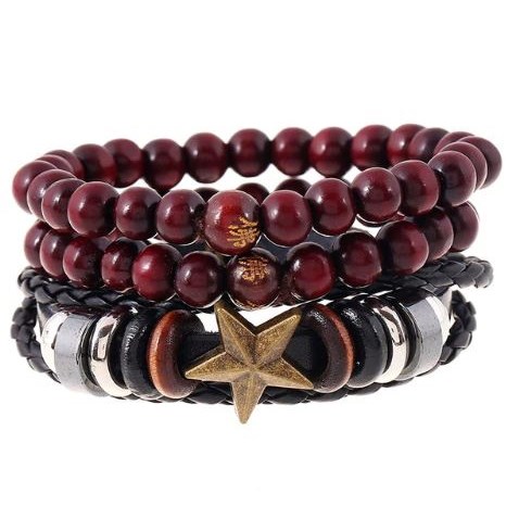 Leren armband met kralen - Ster
