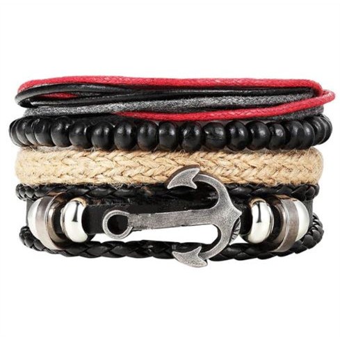 Leren armband met kralen - Anker