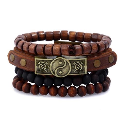 Leren armband met kralen - Yin Yang