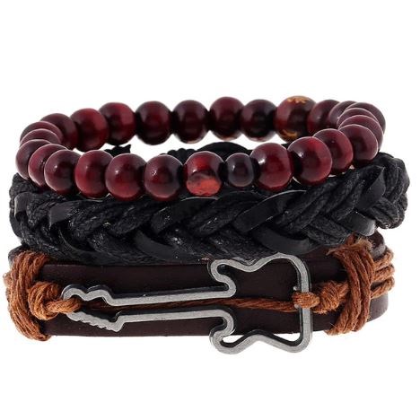 Leren armband met kralen  - Gitaar