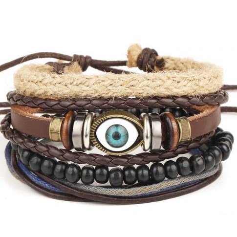 Leren armband met kralen -  Oog