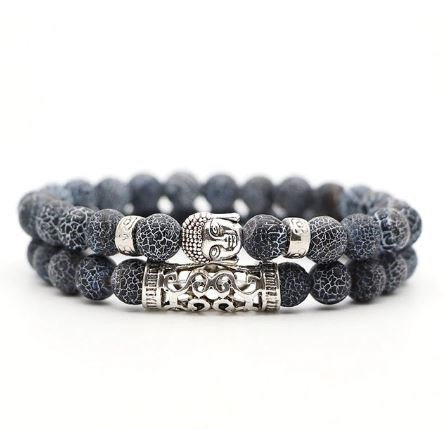 Armband Boeddha - Donkerblauw / Wit